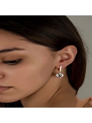 Gumush Swarovski Crystal Taşlı Gümüş Beyaz Sallantılı Kadın Küpe