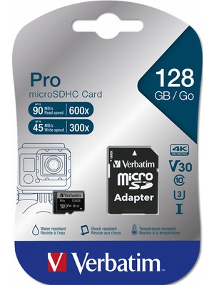 Verbatim 128GB Pro U3 Micro SDXC CLASS 10 UHS-I Hafıza Kartı (90MB/sn. - 45MB/sn.)