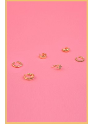 Aurrari Kadın Altın Kaplama 6'lı Earcuff Küpe Seti