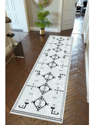 10 Post Onlineyolluk Koridor Mavi Siyah Dijital Baskı Kaymaz Yuvarlak Oval Kesme Ince Yıkanabilir Halı