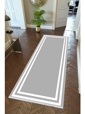 10 Post Onlineyolluk Koridor Gri Beyaz Dijital Baskı Kaymaz Yuvarlak Oval Kesme Ince Yıkanabilir Halı