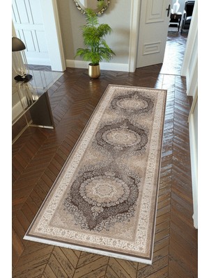 10 Post Onlineyolluk Koridor Kahverengi Dijital Baskı Kaymaz Yuvarlak Oval Kesme Ince Yıkanabilir Halı