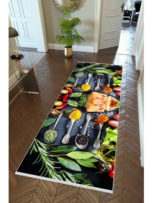 10 Post Online Yolluk Koridor Çok Renkli 7 Baharat Temalı Kaymaz Yuvarlak Oval Kesme Ince Yıkanabilir Halı