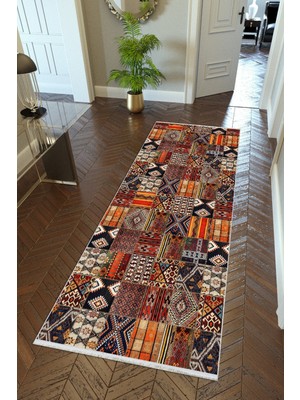 10 Post Onlineyolluk Koridor Kahverengi Patchwork Kaymaz Yuvarlak Oval Kesme Ince Yıkanabilir Halı