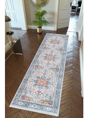 10 Post Online Yolluk Koridor Mavi Turuncu Dijital Baskı Kaymaz Yuvarlak Oval Kesme Ince Yıkanabilir Halı