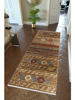 10 Post Online Yolluk Koridor Kahverengi Dijital Baskı Kaymaz Yuvarlak Oval Kesme Ince Yıkanabilir Halı