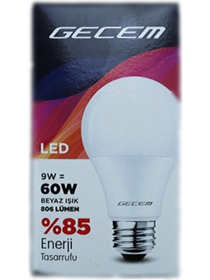 Gecem Led Ampul 9W %85 Enerji Tasarruf Beyaz Işık