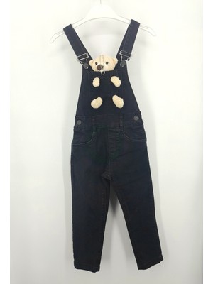 Sercino Kız Çocuk Oyuncak Ayıcıklı Çok Cepli Askı Ayarlanabilir Uzun Kot Salopet Tulum