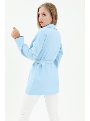 Lestr Moda Düşük Omuz Kemerli Atlas Kumaş Blazer Ceket - Bebe Mavisi