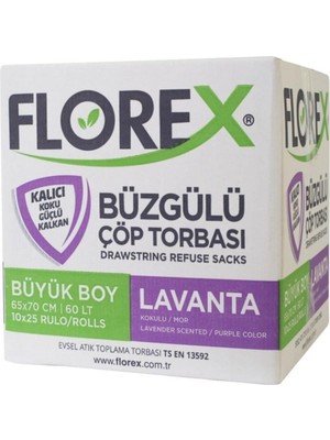 Florex Lavanta Kokulu Büzgülü Büyük Boy Çöp Torbası
