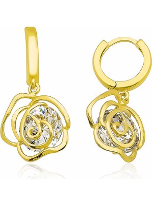 925 Gümüş Gümüş Sallantılı Gül Kadın Küpe