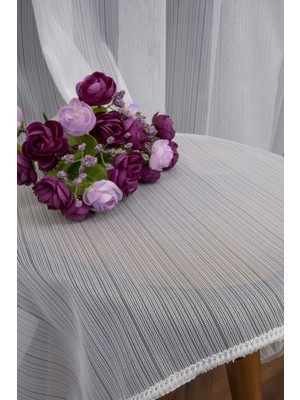 Evdepo Home Taç Mat Çizgili Ekru 1/3 Sık Pile Tül Perde Tek Kanat - Ekru 100 x 270 cm