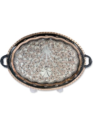 Miray Hediyelik Oval Bakır  Işlemeli Çay Kahve Tepsisi