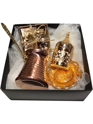 Miray Hediyelik Bakır Döküm Altın Renk Fincan & Cezve Takımı