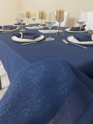 Zeren Home Simli Dertsiz Salon Masa Örtüsü Lacivert