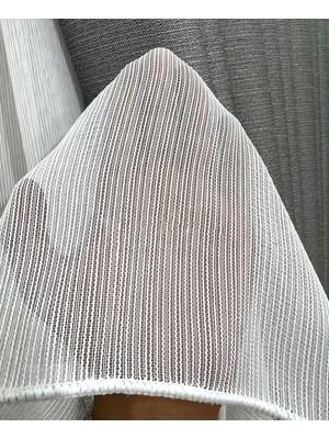 Evdepo Home Taç Sık Çizgili 1/2 Seyrek Pile Tül Perde Tek Kanat - Ekru 100 x 250 cm
