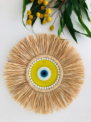 Hasır Dükkanı Rafya El Yapımı Cam Nazar Boncuklu Ev Duvar Mutfak Dekorasyonu