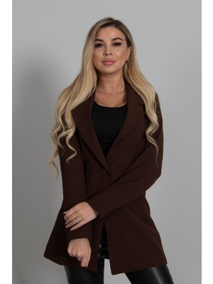 Feminist Kahve Leopar Astar Detaylı Krep Blazer Ceket 0105120.05