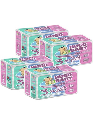 Hugo Baby Pudra Kokulu Islak Havlu 54 'lü x 3 Adet (162 Yaprak)X