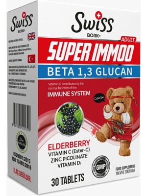 Swiss Bork Super Immoo Beta Glucan, Çinko, D3, Vitamin-C 30 Tablet