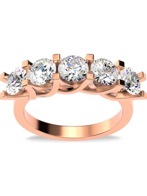 İndigo Takı Sarmaşık Pırlanta Montür Beş Taş Rose Gümüş Yüzük