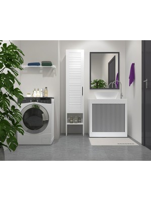 Dekorex BNY130-BEYAZ Panjur Kapaklı Metal Ayaklı Banyo Dolabı