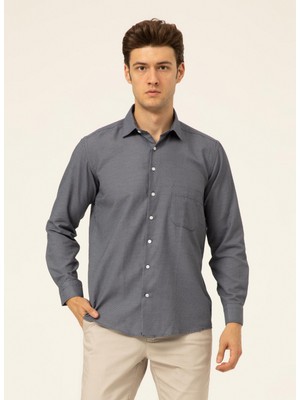 Süvari Klasik Yaka Armürlü Mavi - Buz Erkek Gömlek GM2025000207