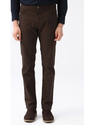 ALTINYILDIZ CLASSICS Erkek Kahverengi Comfort Fit Rahat Kesim Greensboro Armürlü Esnek Pantolon