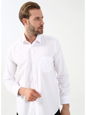Süvari Klasik Yaka Düz Beyaz Erkek Gömlek GM1001400239