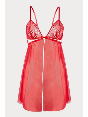 Loya Kırmızı Crimson Dantelli Fantezi Tül Gecelik
