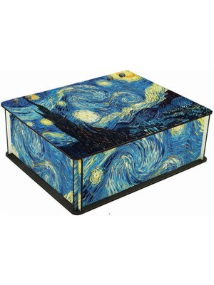 Wuw Van Gogh Starry Night Yıldızlı Gece 6 Bölmeli Ahşap Çay Kahve Saklama Kutusu