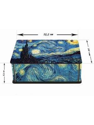 Wuw Van Gogh Starry Night Yıldızlı Gece 6 Bölmeli Ahşap Çay Kahve Saklama Kutusu