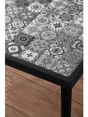 L'occi Concept Dahlia Seramik 62X62 cm  Siyah Doğal Ağaç Orta Sehpa Dh4-S