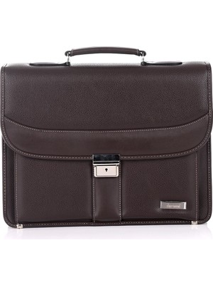 Deriend 15.6 Inç Laptop Bölmeli A4 ve Dosya Uyumlu Evrak Çantası Kahverengi