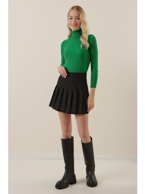 Hazelin Kadın Yeşil Boğazlı Fitilli Triko Balıkçı Yaka Kazak HZL22W-BD1445001