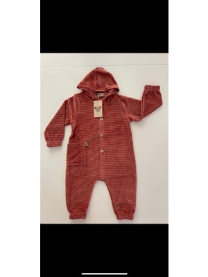 Miniko Kids Unisex Önden Düğmeli Kadife Bebek Tulum
