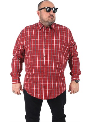 Moc Grande Büyük Beden Erkek Ekoseli Gömlek Kırmızı Uzun Kol Günlük Stil Regular Fit
