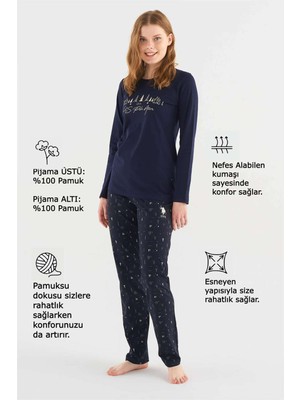 U.S. Polo Assn. Kadın Lacivert Yuvarlak Yaka Pijama Takım