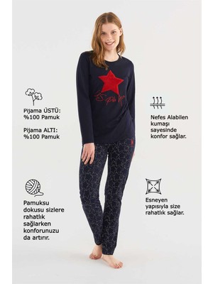 U.S. Polo Assn. Kadın Lacivert Yuvarlak Yaka Pijama Takım