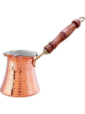 Miray Hediyelik 3 Kişilik El Yakmaz Tahta Saplı %100 Bakır Kızıl Cezve
