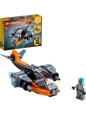 LEGO Creator 3#ü 1 Arada Siber İnsansız Hava Aracı 31111 - 6 Yaş ve Üzeri Çocuklar İçin Siber İnsansız Hava Aracı; Siber Robot ve Siber Motosiklet İçeren Yaratıcı Oyuncak Yapım Seti (113 Parça)