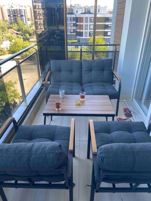 Modern Style Home Jüpiter Balkon, Bahçe, Cafe - Salon - Metal Kanepe Koltuk Takımı - 2+1+1 + Sehpa