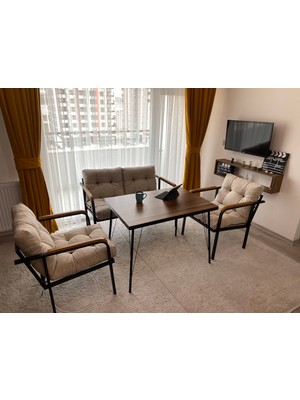 Modern Style Home Mars Balkon, Bahçe, Cafe - Metal Kanepe Koltuk Takımı - 2+1+1 + Masa