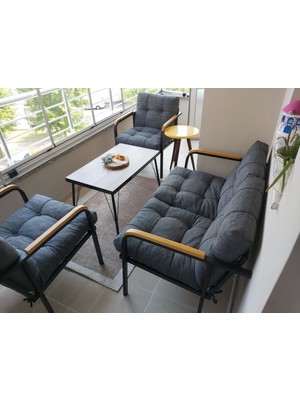 Modern Style Home Jüpiter Balkon, Bahçe, Cafe - Metal Kanepe Koltuk Takımı - 2+1+1 + Sehpa