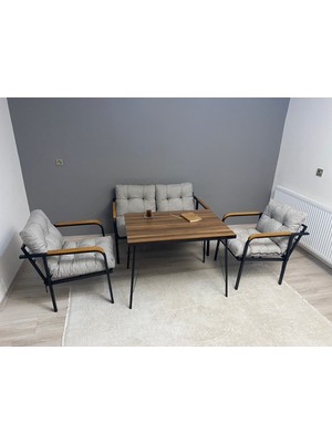 Modern Style Home Merkür Balkon, Bahçe, Cafe - Metal Kanepe Koltuk Takımı - 2+1+1 + Masa