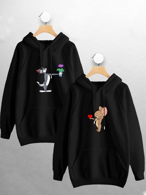Joza Outdoors            Tom ve Jerry Sevgili Çift Kombini Tasarım Kapüşonlu Sweatshirt 2li Set