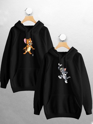 Joza Outdoors Kadın Erkek            Tom ve Jerry Sevgili Çift Kombini Tasarım Kapüşonlu Sweatshirt 2'li Set Takım