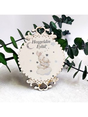 Hayaller Dükkanı 30 Adet Işlemeli Büyük Boy Ahşap Bebek Şekeri Magnet Tavşan Baskılı