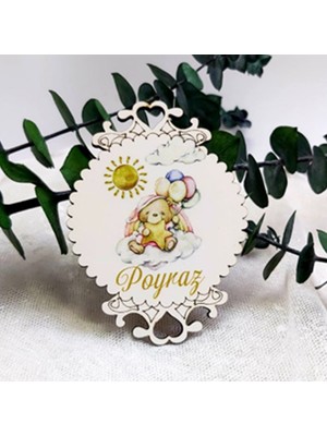 Hayaller Dükkanı 30 Adet Işlemeli Büyük Boy Ahşap Bebek Şekeri Magnet Ayıcık Baskılı
