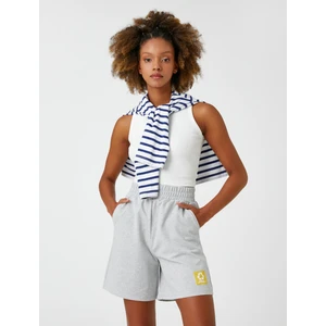 Mini Şort Beli Kalın Lastikli Cepli Etiket Detaylı